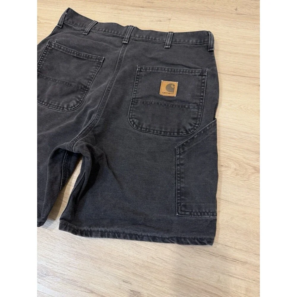 Vintage CARHARTT WU1905 BLK Carpenter Canvas LEATHER PATCH Shorts Sz 32/34